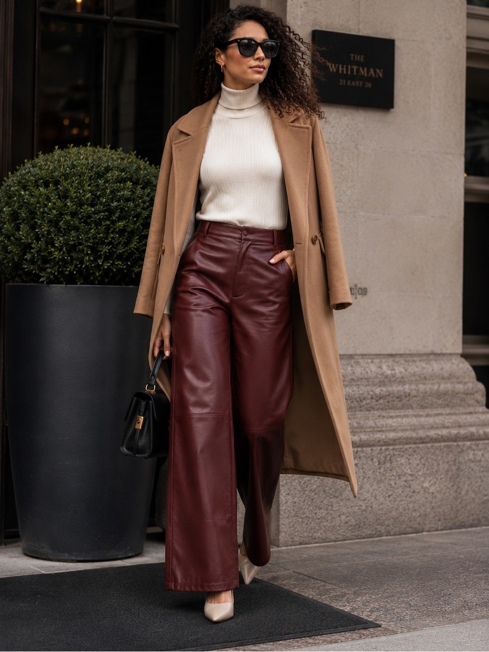 NWT FRAME Burgundy Wide Leg Leather Trousers Size4
